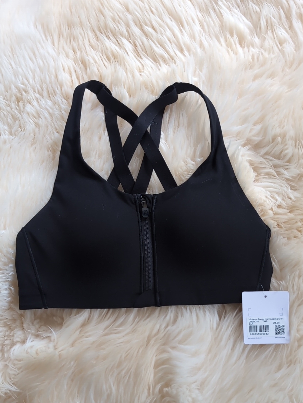 Lululemon Energy High-support Black Front-Zip Crisscross Sports Bra